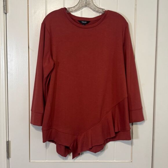Simply Vera Vera Wang Rust Round Neck Long Sleeve Top Layered Asymmetrical Hem - Picture 2 of 5